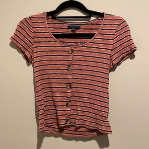 Striped Faux Button Tee